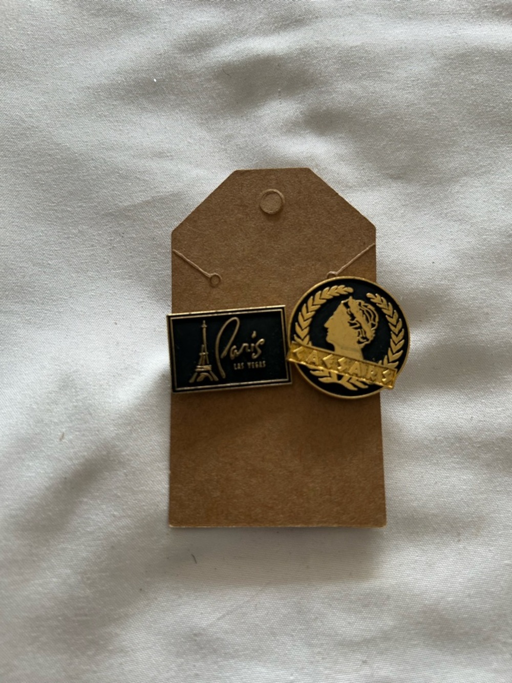 Gold and Black Paris and Caesars Palace Enamel Pin Duo